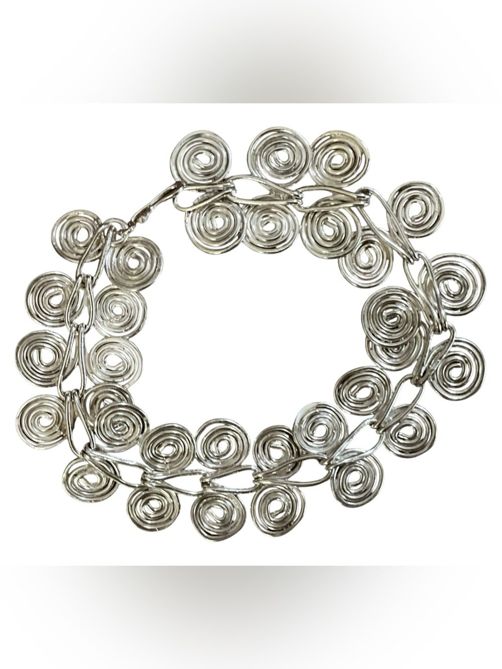 Handmade Silver Tone Spiral Wire Link Bracelet Artisan Modernist
